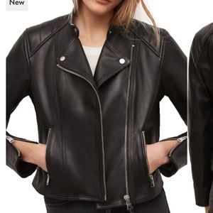 ALLSAINTS Neve Sheepskin Leather Biker Jacket BLACK SIZE 0
